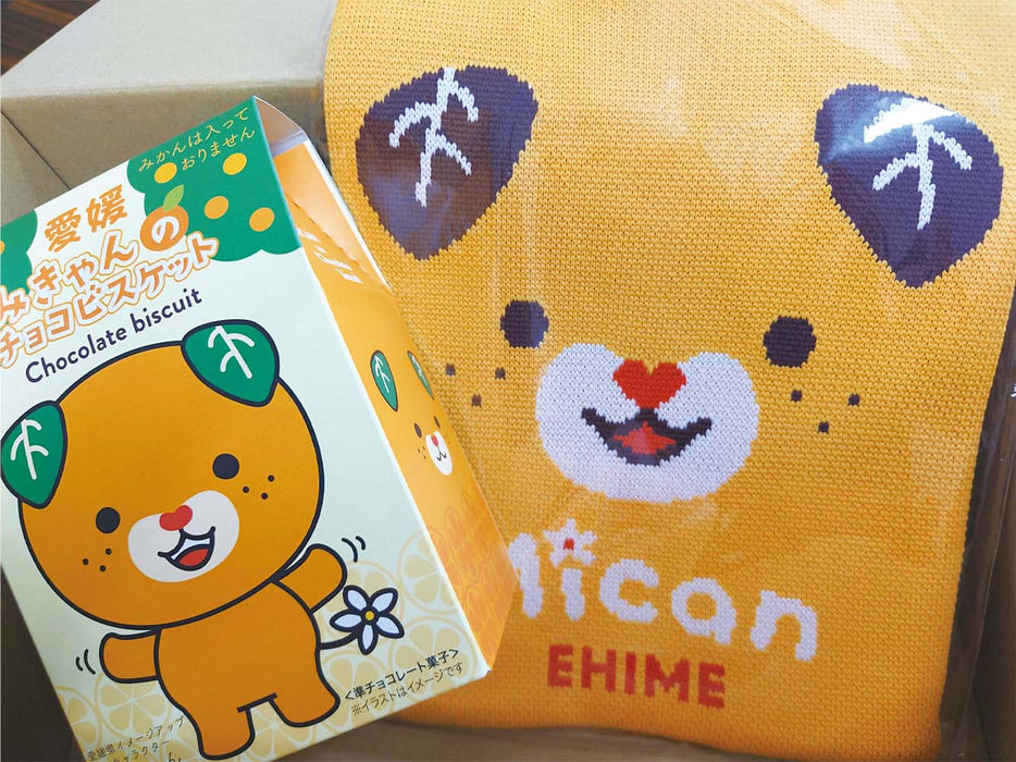 みきゃんのニットトートとチョコビスケット
